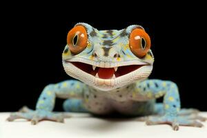 slående tokay gecko, erkänd för dess levande blå och orange färgsättning ai genererad foto