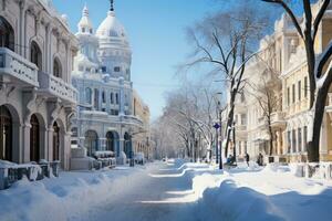 vinter- i de mitten av de stad fyrkant reklam fotografi foto