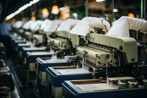 Foto av inuti textil- fabrik linje produktion se ai generativ