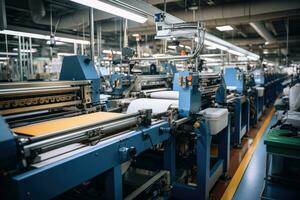 Foto av inuti textil- fabrik linje produktion se ai genererad