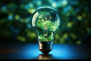 ljus lökar och växt frön symbolisera en grön energi ekosystem professionell reklam fotografi ai genererad foto