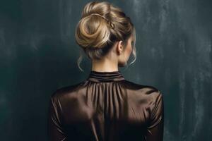 kvinnor chignon frisyr se från tillbaka professionell reklam fotografi ai genererad foto