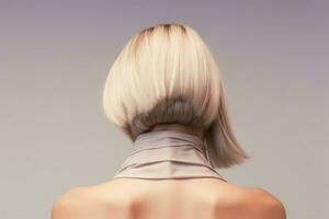 kvinnor kort blond frisyr se från tillbaka professionell reklam fotografi ai genererad foto