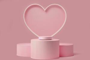 produkt visa. rosa podium isolerat på 3d skede bakgrund med hjärta form romantisk produkt visa minimal begrepp eller kärlek presentation plattform stå. kärlek visa. generativ ai foto