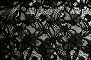svart spets. textur av svart spets bakgrund. victorian gotik stil. generativ ai foto