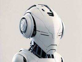 en robot huvud med en vit kostym på vit bakgrund ai generativ foto
