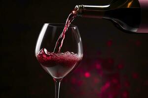 häller röd vin in i en vin glas. ai generativ foto