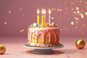 färgrik födelsedag kaka på pastell bakgrund. ljuv och utsökt Lycklig födelsedag kaka, kopia Plats. firande begrepp. ai generativ foto
