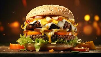 gott kött burger med ost och sallad, värld mat dag bilder, ai generativ foto