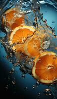 orange skiva i vatten ai genererad foto