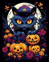 halloween häxor skrämmande hatt katt illustration isolerat Skräck ClipArt svart bakgrund foto