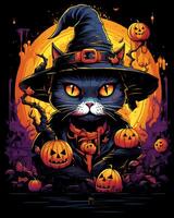 halloween häxor skrämmande hatt katt illustration isolerat Skräck ClipArt svart bakgrund foto