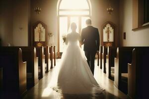 bröllop par kyrka. generera ai foto
