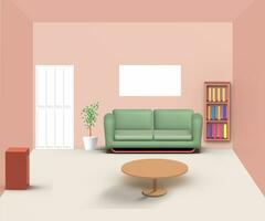3d levande rum interiör design med soffa, bord och tv eller 3d interiör illustration foto