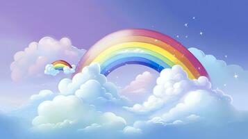 fantasi himmel regnbåge. fe- himmel regnbågar färger, magi landskap och dröm himmel bakgrund illustration, ai generativ foto