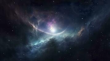 begrepp av nebulosa med galaxer i djup Plats kosmos upptäckt yttre Plats och stjärnor, ai generativ foto