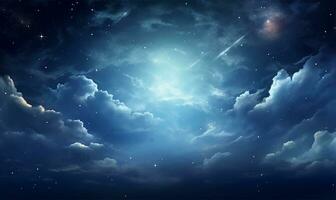 en natt himmel fylld med moln och stjärnor. ai genererad foto