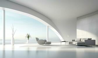 vit öppen Plats interiör med minimalistisk design element. ai genererad foto