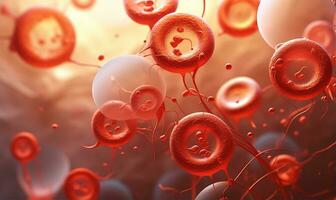 vetenskaplig illustration, röd blod celler som tittade under en mikroskop. ai genererad foto