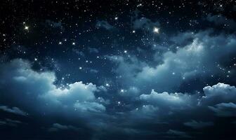 en natt himmel fylld med moln och stjärnor. ai genererad foto