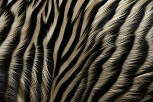 zebra päls textur. randig svart grädde fluffig zebra päls. närbild. kopia Plats. mjuk mysigt ull. värma filt, matta, matta, överkast. mall. skriva ut, bakgrund, textil, omslag, anteckningsbok, ai genererad foto