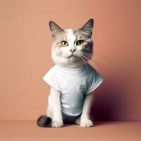 en katt i en vit t-shirt för attrapp . generativ ai foto