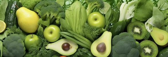 baner layout av grön frukt och grönsaker. generativ ai. foto