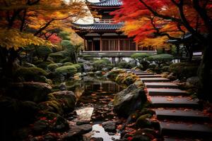 kyoto tempel Utsmyckad med vibrerande höst ai generativ foto