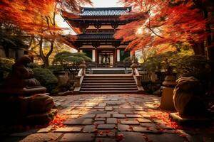 kyoto tempel Utsmyckad med vibrerande höst ai generativ foto