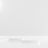 tömma podium eller piedestal visa på vit bakgrund med cylinder stå begrepp. tom produkt hylla stående bakgrund. 3d tolkning. foto