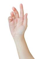 kvinna hand gest isolerat på vit bakgrund foto