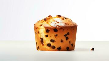 italiensk panettone muffin på en vit bakgrund. hemlagad bakad varor, påsk bakad varor. foto