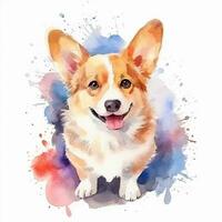 söt corgi. vattenfärg illustration av en röd hund. klämma konst på vit bakgrund. generativ ai foto