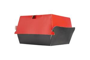 tom stängd röd och svart hantverk burger låda isolerat på vit bakgrund foto