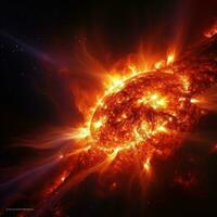 en närbild se av en sol- blossa under en magnetisk storm foto