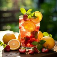 en utsökt sommar dryck tillverkad med en mängd av frukter. ai generativ foto
