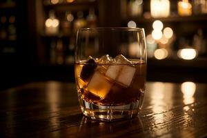 utsökt whisky cocktail i kristall glasögon. ai genererad. foto