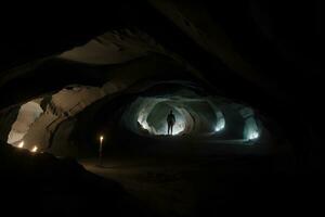 resa in i de djup avslöjande de hemligheter av grotta djup utforskning. ai genererad. foto