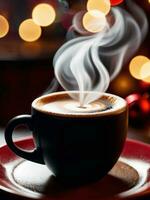 mysigt jul glädje en ångande kopp av festlig kaffe. ai genererad. foto