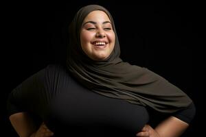 ai genererad studio porträtt av skön fett överviktiga kvinna på annorlunda Färg bakgrund foto
