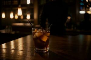 berusande whisky cocktail i en bar. ai genererad. foto