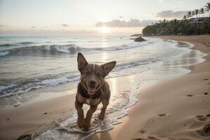 Sol kysste salighet en hund s paradis i hawaii. ai genererad. foto