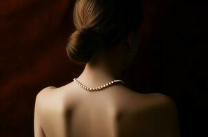 kvinna elegant pärla Smycken. generera ai foto