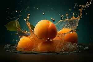 aprikos vatten droppar frukter. generera ai foto