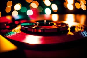 melodier av jul fångande de nostalgi av musik på vinyl. ai genererad. foto