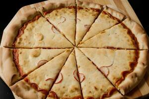 frestande fräsande pizza skiva en fest för de känner. ai genererad. foto