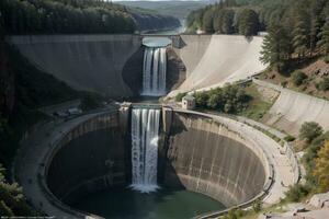 kraft av natur vördnad inspirerande se av en vattenkraft damm. ai genererad. foto