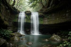 upptäcka de förtjusande dold pärla vattenfall. ai genererad. foto