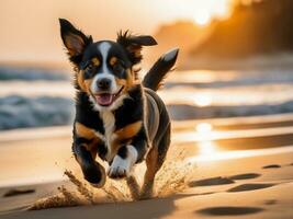 strand salighet en hund s glad sommar äventyr. ai genererad. foto