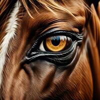 ai genererad innehåll. graciös elegans en hästens öga i närbild foto